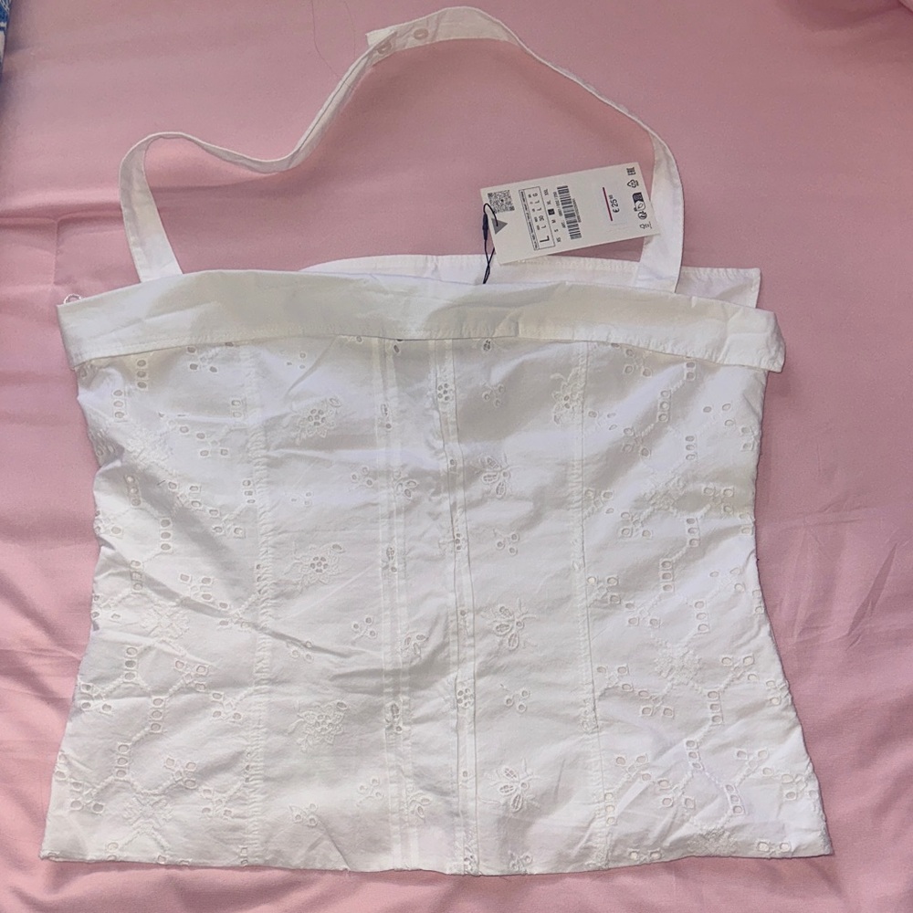 Zara White Eyelet halter top.